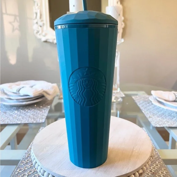 💙 Starbucks Matte Teal Aqua Dark Turquoise Blue Venti Tumbler NEW Overseas HTF - Picture 2 of 11